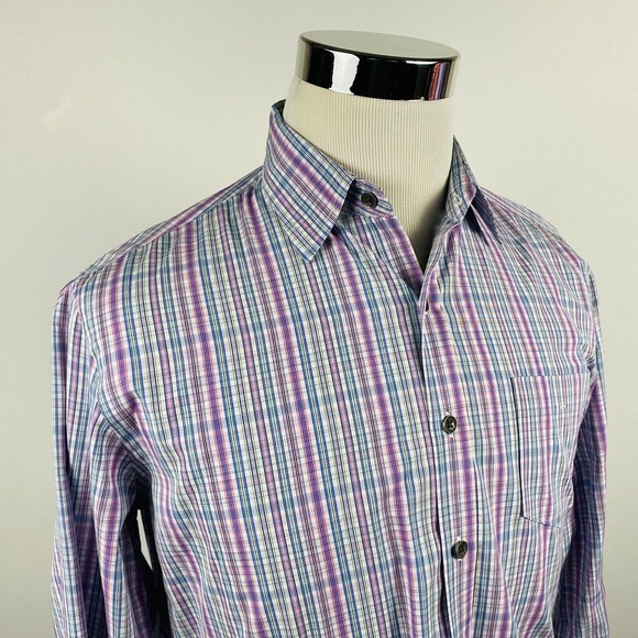 Earnest Sewn XS Casual Button Front Shirt Pink Blue Green Plaid Cotton - Picture 1 of 5